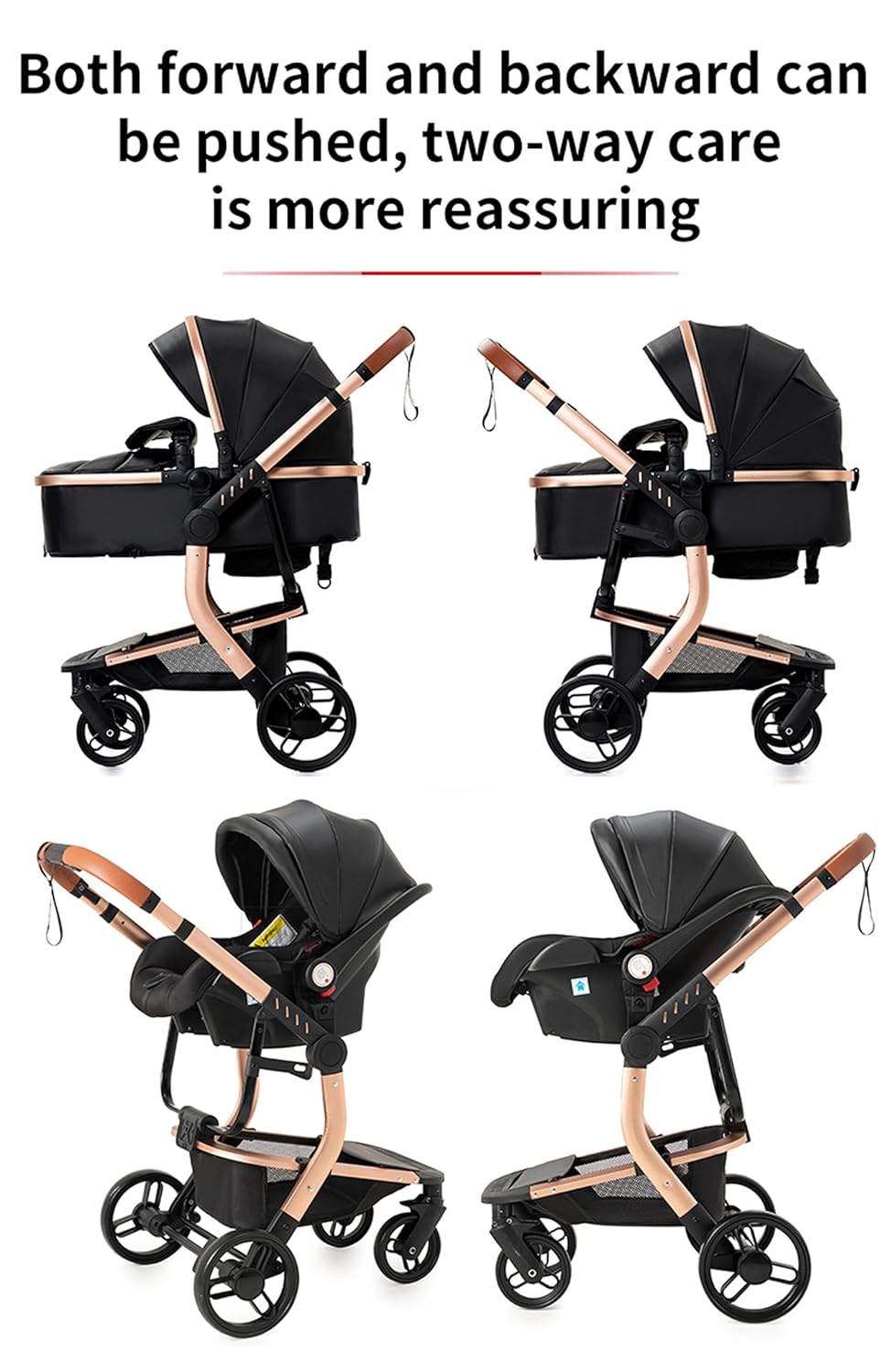 Sianldcone Passeggino 3 in 1, Set Passeggino con Tessuti di Alta Qualità, Sistemi di Viaggio con Spinta Reversibile, Passeggino Combinato a Vista Aperta Set Completo 3 in 1 (V9 Cachi)