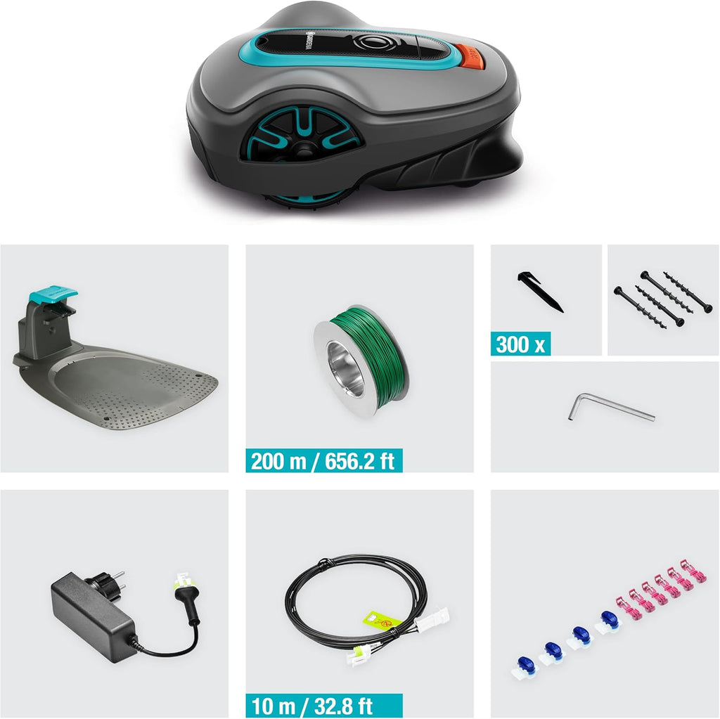 Gardena Rasaerba robotizzato SILENO minimo 500 m: tosaerba intelligente con connettività ottimale, programmabile con l'app Gardena Bluetooth, versione DE (15202-20)