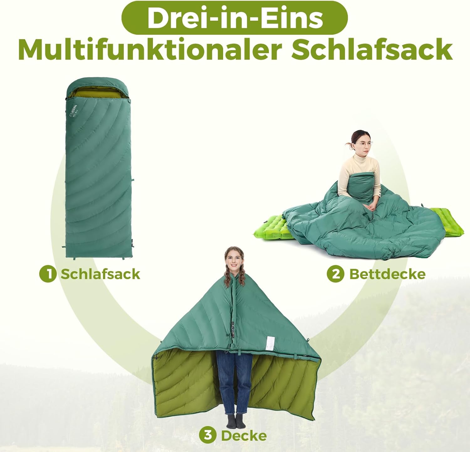 ATEPA Daunenschlafsack Winter Outdoor,Daunenschlafsack, Übergröße Ultraleichter, 3 Jahreszeiten Warm, XXL Leichtgewicht, großartiger Komfort, Ideal für Rucksacktouren Erwachsene Camping, Wandern