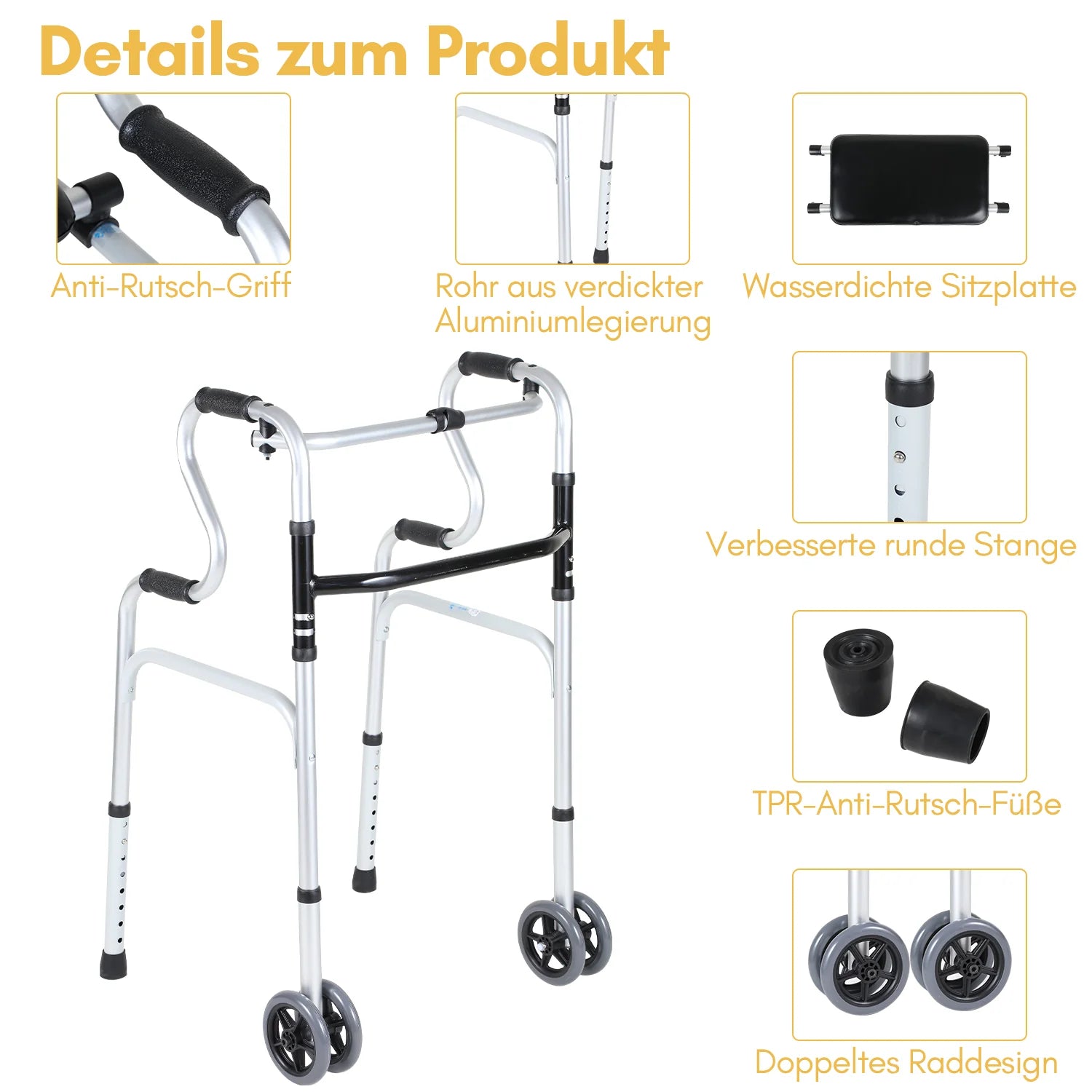 Sonnewelt Gehhilfe Leicht Rollator aus Aluminium bis 180 kg