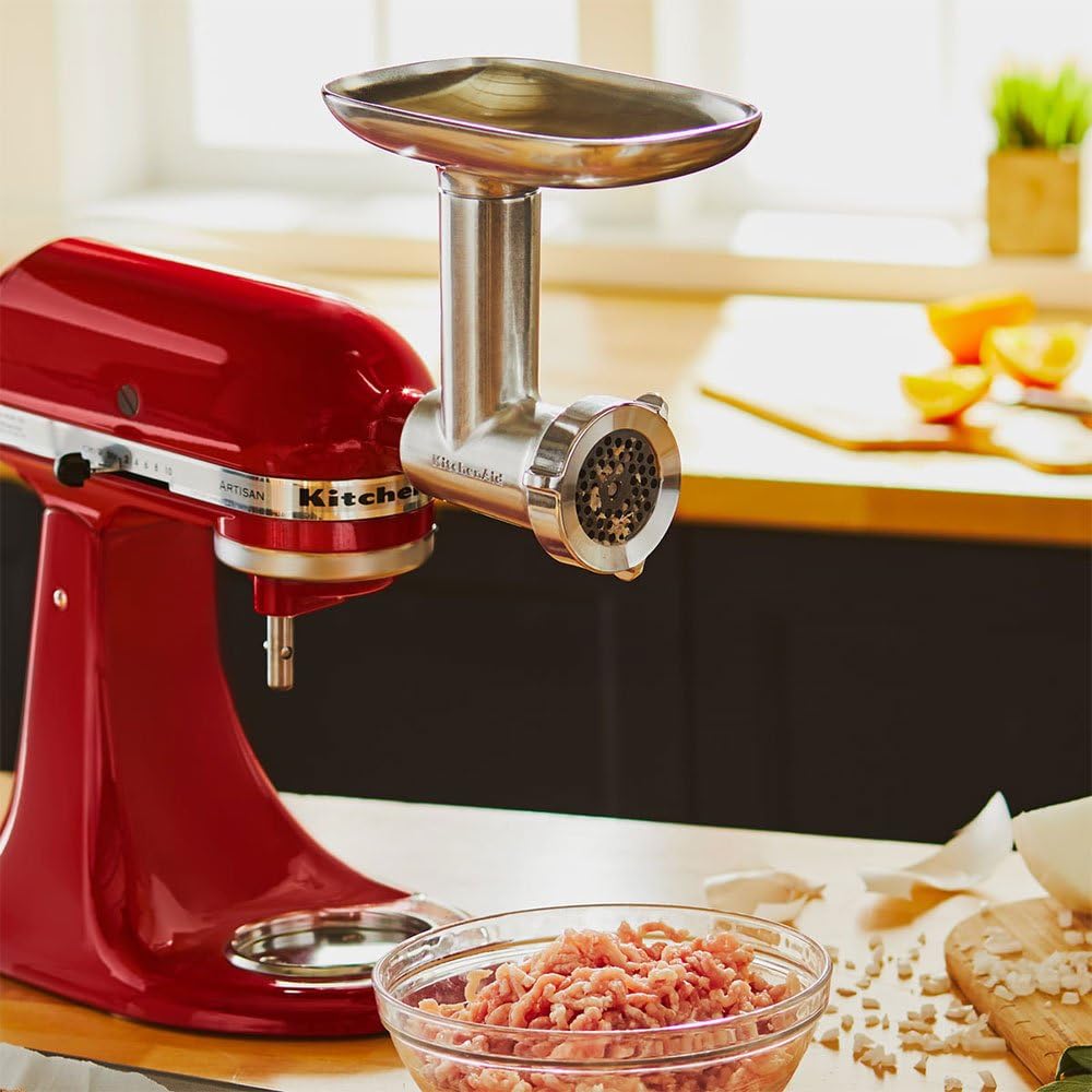 KitchenAid Zubehr - 5KSMMGA - Fleischwolf für Küchenmaschine - Mit Würstfüller - Gemüsezerkleinerer - Hackfleisch Zerkleinerer - Edelstahl