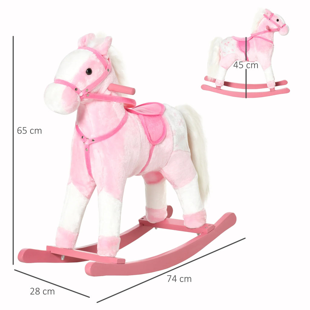 HOMCOM Cavallo a dondolo con suono, rosa