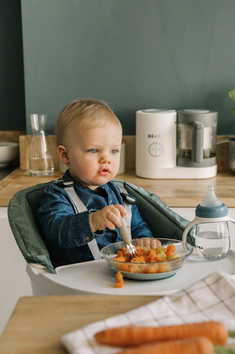 Béaba - Babycook Neo - 6 in 1 Babynahrungszubereiter - Schonender Dampfgarer - Glaskrug und Garkorb aus Edelstahl - Mineralgrau