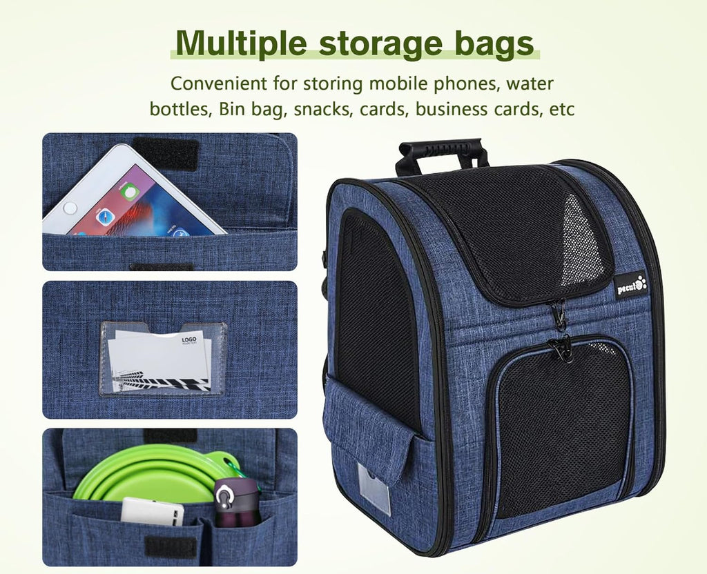 pecute Haustier Rucksack mit Netzfenster, Tragbare und Faltbare Katzentasche, Atmungsaktive und Leichte Hundetasche, Wasserdichtes Oxford-Tuch mit Viel Platz, Multifunktionales Rutschfestes Grau XL