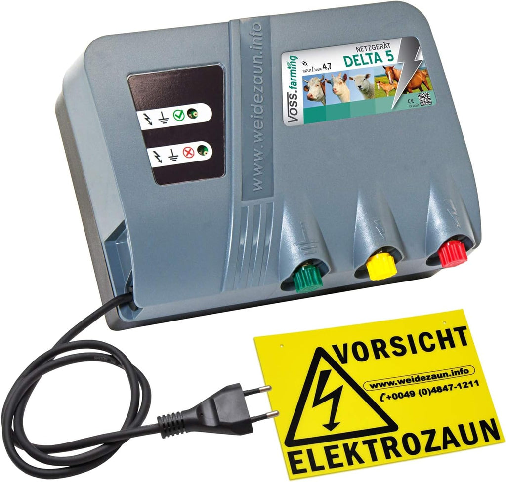 VOSS.farming Weidezaungerät Delta 5, 230V Elektrozaungerät, 4,7 Joule, 11300 Volt, zum Einzäunen von Pferden, Rindern, Schafen, Schweinen, Geflügel, Wildtierabwehr, Wolfsabwehr