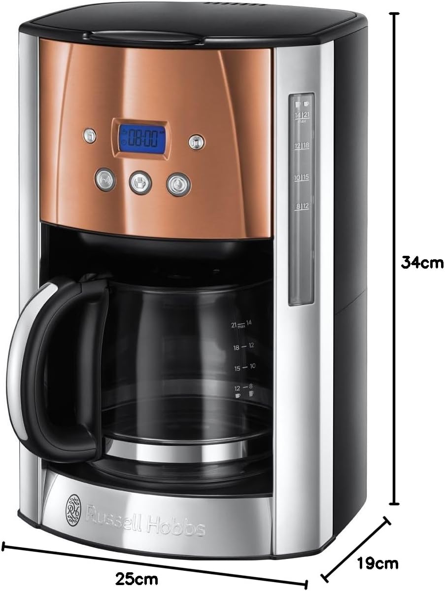 Russell Hobbs Tostapane [per 2 fette] Luna Acciaio Inossidabile Rame (fessure extra large, include supporto per panini, 6 livelli di doratura + funzione scongelamento e riscaldamento, 1550W) 24290-56