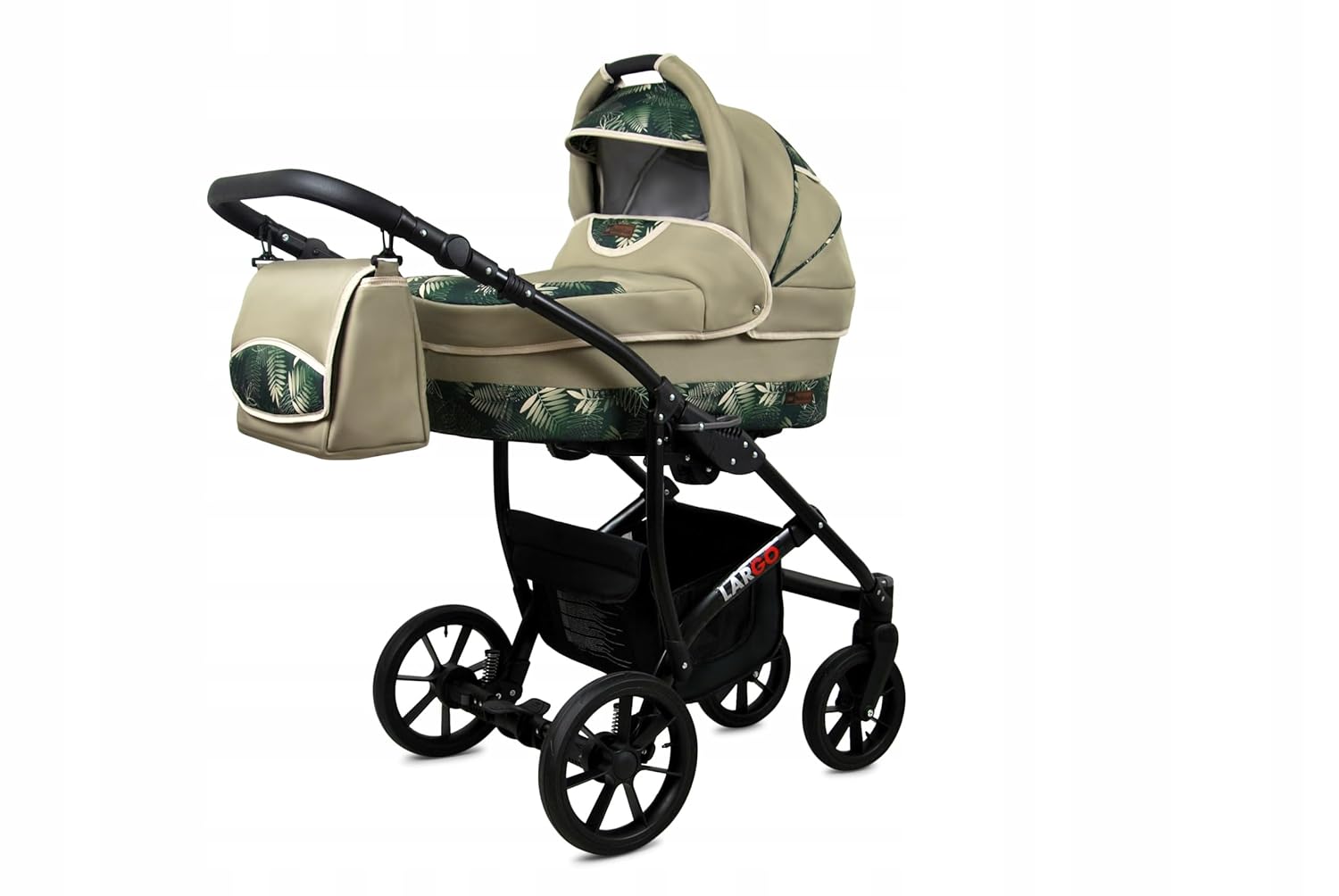BabyLux Largo 2-in-1 Baby Kinderwagen Tief und Kinderwagen mit Zubehör Verstellbar und faltbar Aluminiumkonstruktion Wasserdicht Nicht abnehmbare Räder Brown Cream White Frame