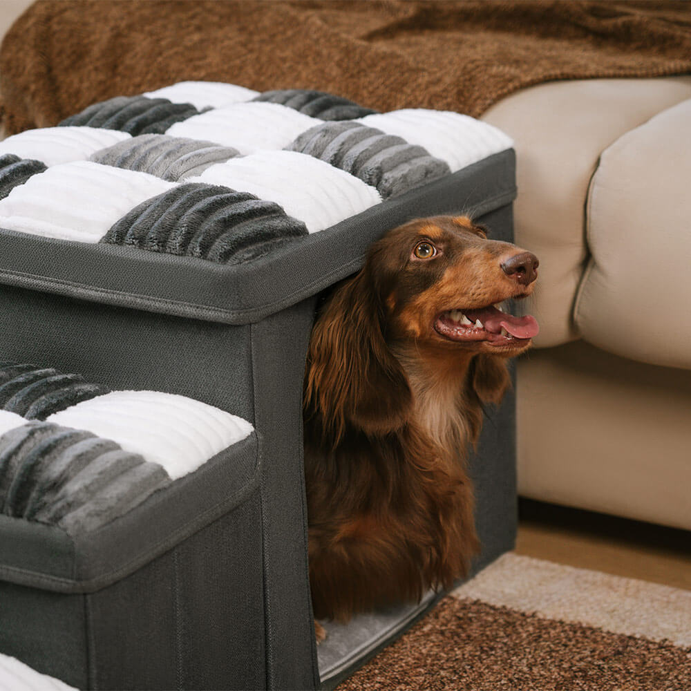 Scaletta multifunzionale per cani con vano portaoggetti e accogliente cuccia - Napsteps