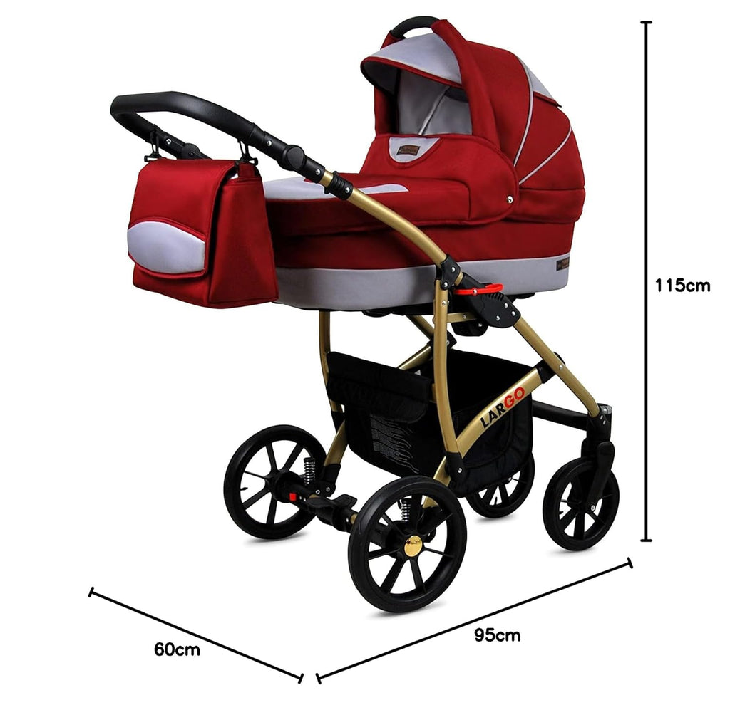 BabyLux Largo 2-in-1 Baby Kinderwagen Tief und Kinderwagen mit Zubehör Verstellbar und faltbar Aluminiumkonstruktion Wasserdicht Nicht abnehmbare Räder Brown Cream White Frame