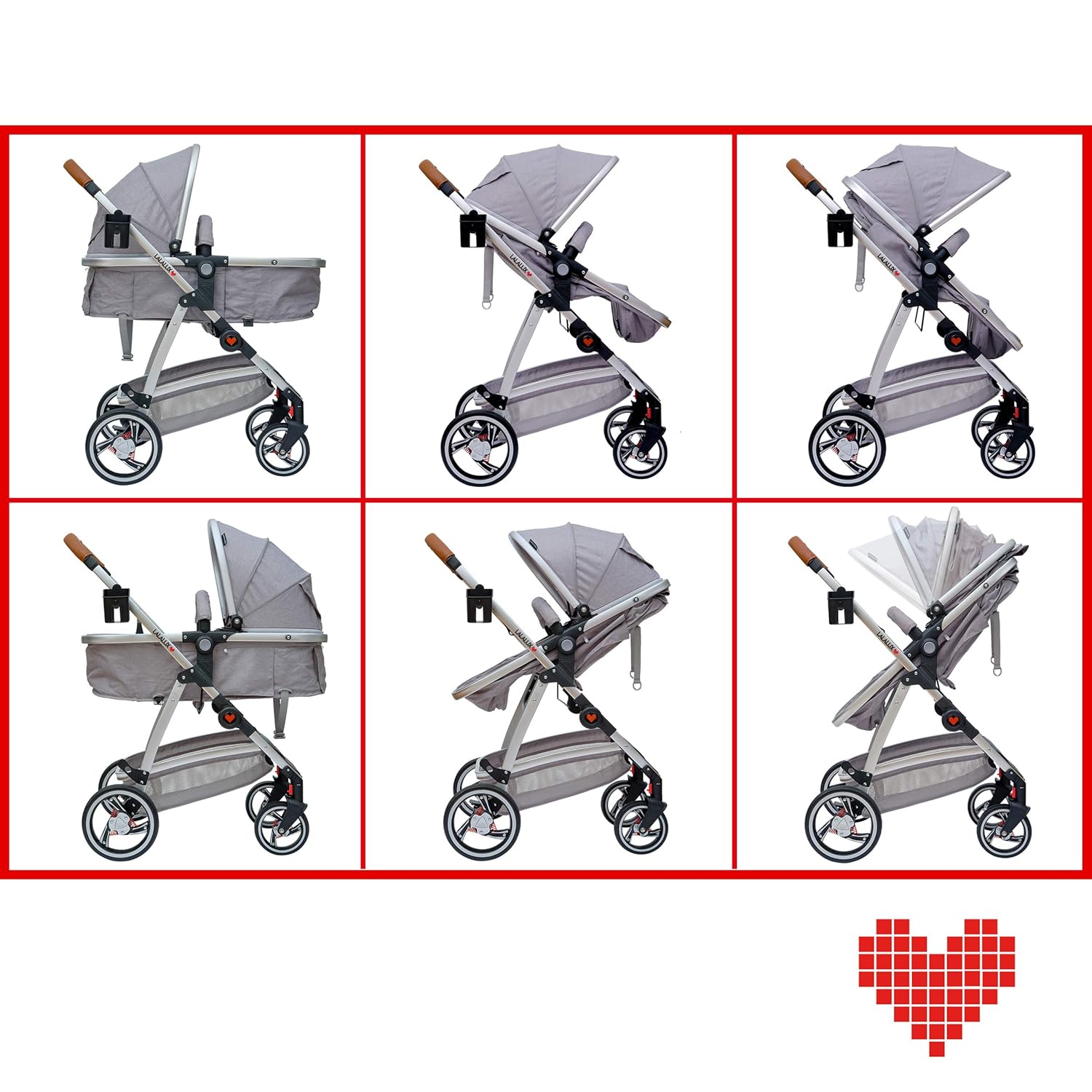 Lalalux Babyboomer Passeggino Leggero Combinato Set Completo, Passeggino Multifunzione, Pieghevole, Sportivo, Universale, Doppie Sospensioni, incl. Borsa, Parapioggia e molto altro. Per Bambini fino a 36 mesi