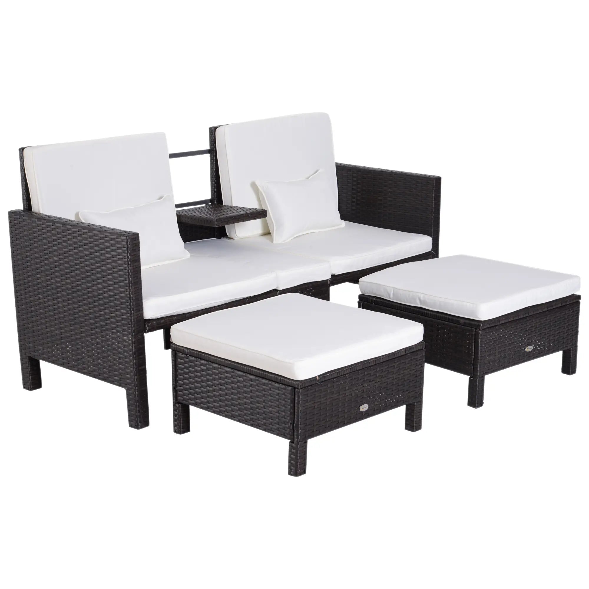 Outsunny Set Divano da Giardino 3 Pezzi in Polyrattan con Poggiapiedi e Cuscini, per Esterno