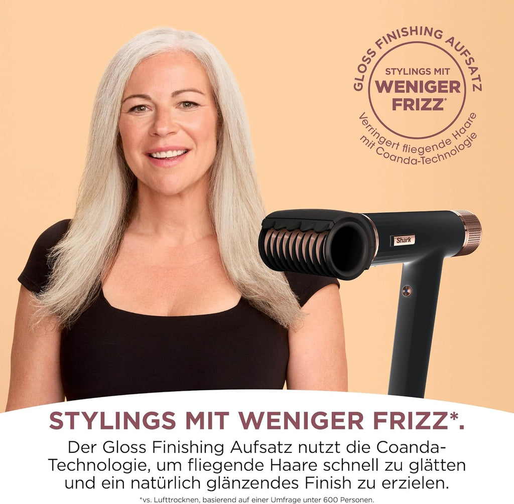 Shark SpeedStyle Haartrockner & RapidGloss Finisher mit Aufbewahrungstasche, 5 Styler, Für Alle Haartypen, Schnelltrocknend, Glättet Fliegende Haare, Keine Hitzeschäden, Ionisch, Seide, HD352EU