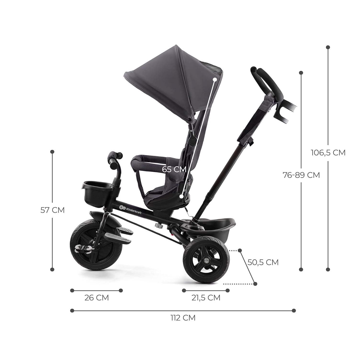 Kinderkraft AVEO Dreirad ab 9 Monate bis 25 kg, Kinderdreirad mit schubstange, Kompakte zusammenklappen, drehbarer Sitz, ausklappbarem Verdeck mit sonnenschutz, Getränkehalter korb im set, Rosa