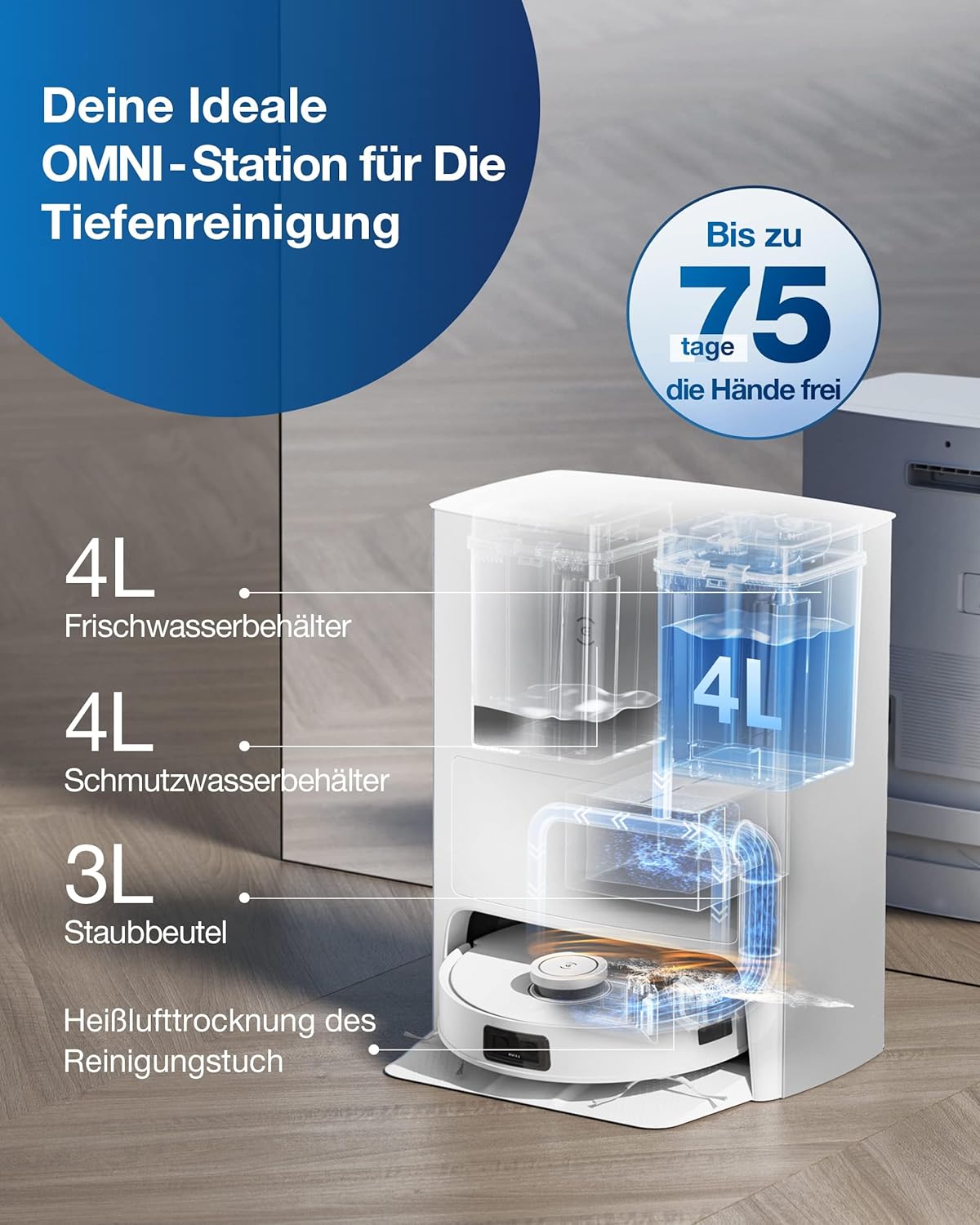 ECOVACS DEEBOT X2 Combo Saugroboter mit Wischfunktion 8700Pa mit Handstaubsauger, doppelte automatische Leerung, 15mm Mopp-Hebesystem, selbstreinigender Roboterstaubsauger, Heiwasser-Moppreinigung