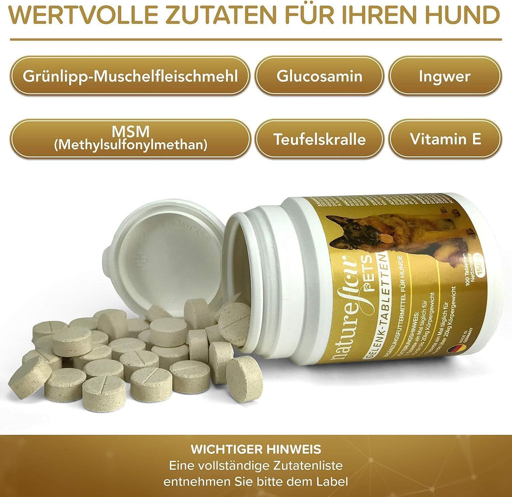 NATUREFLOW Compresse Articolari Cani – Confronto MOLTO BUONO Made in Germany con Cozza Verde, MSM e Artiglio del Diavolo - Non capsule, elevata accettazione Compresse Articolari Cane - 300 Pezzi Fornitura