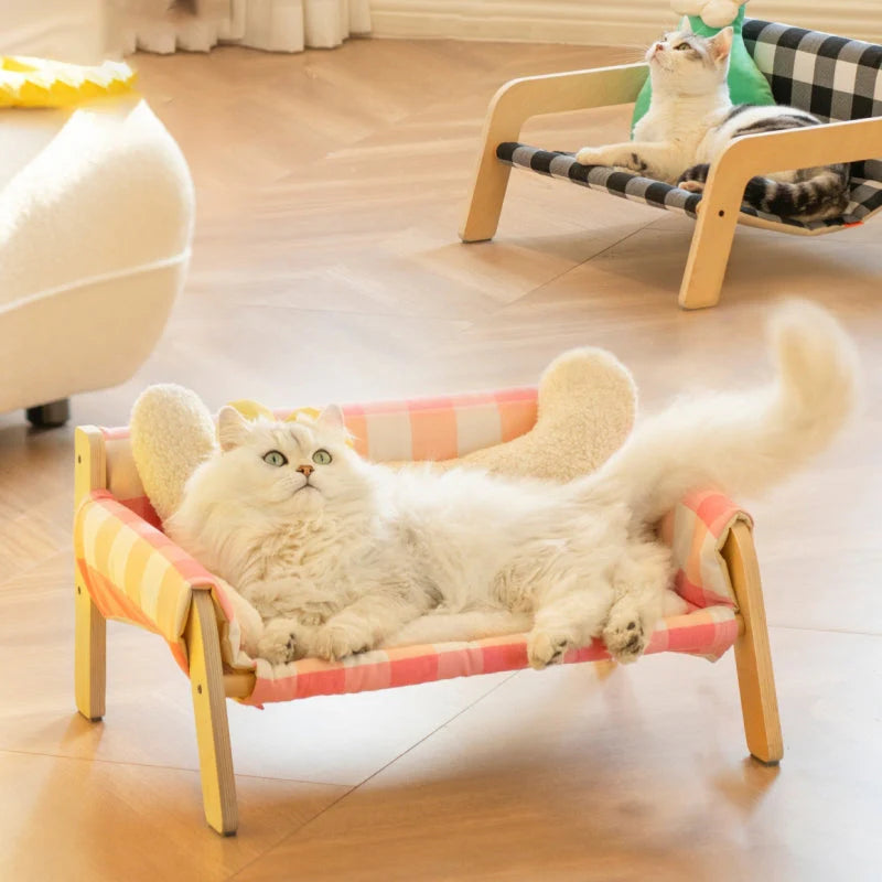 PfotenLuxus – Elegante cuccia in legno con fantasia a quadri per un comfort di stile