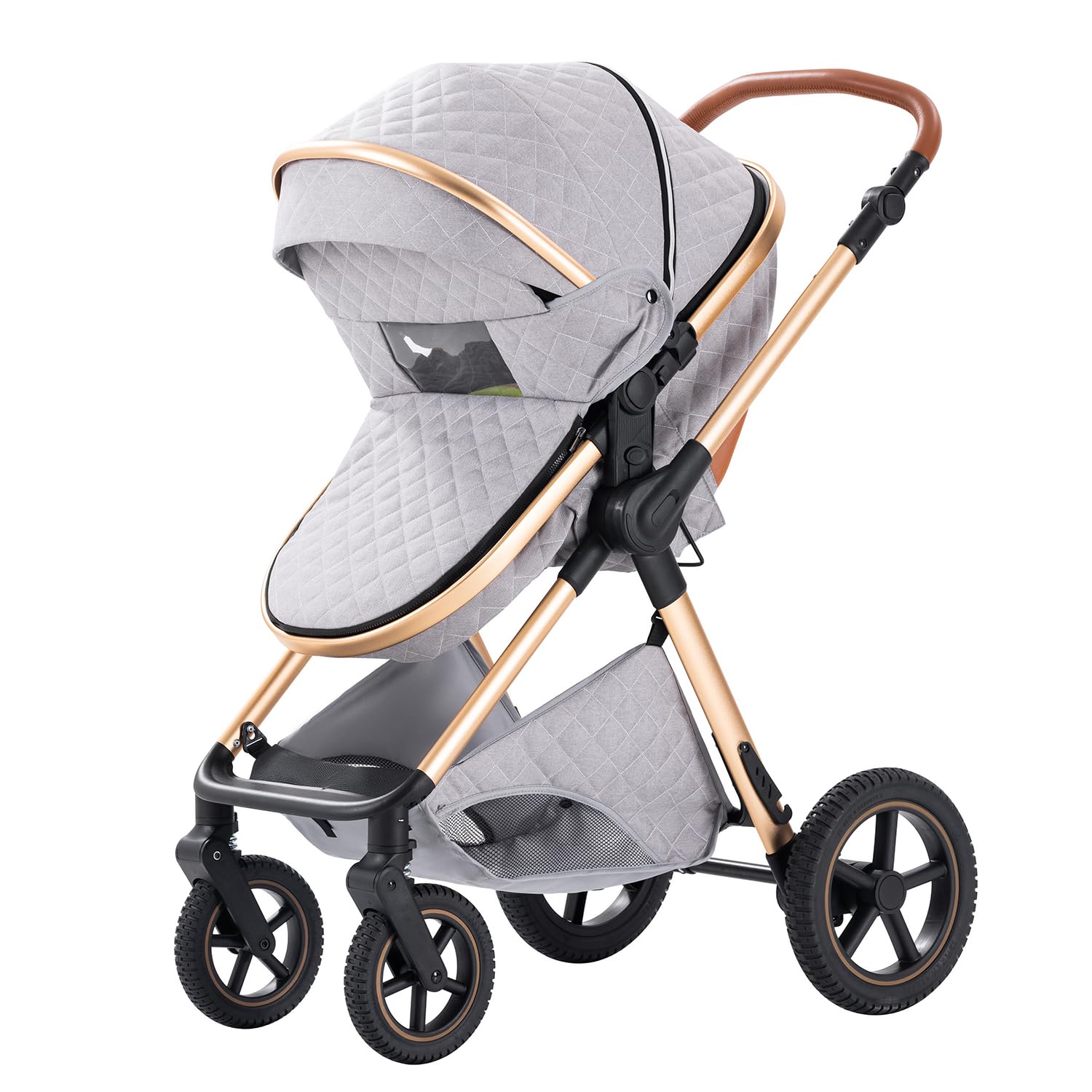 Shineey kinderwagen 3 in 1 Buggy Babybett Komplett Set Einem Klick Zusammenklappbarer Kinderwagen, 3 in 1 KombiKinderwagen Aluminiumrahmen für Neugeborene