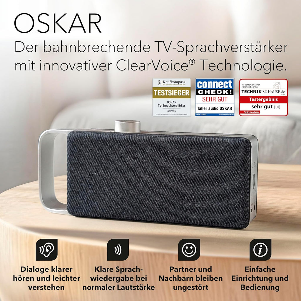 faller Oskar Altoparlante/Soundbar TV con Clear Voice (portatile, senza fili, facile da usare, alloggiamento in alluminio)
