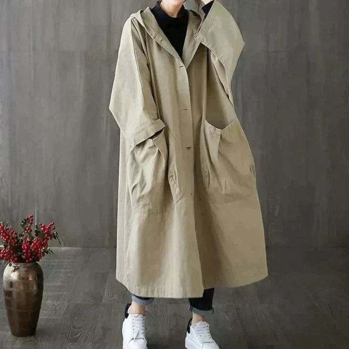 Winddichter Trenchcoat in bergre mit Taschen für Damen