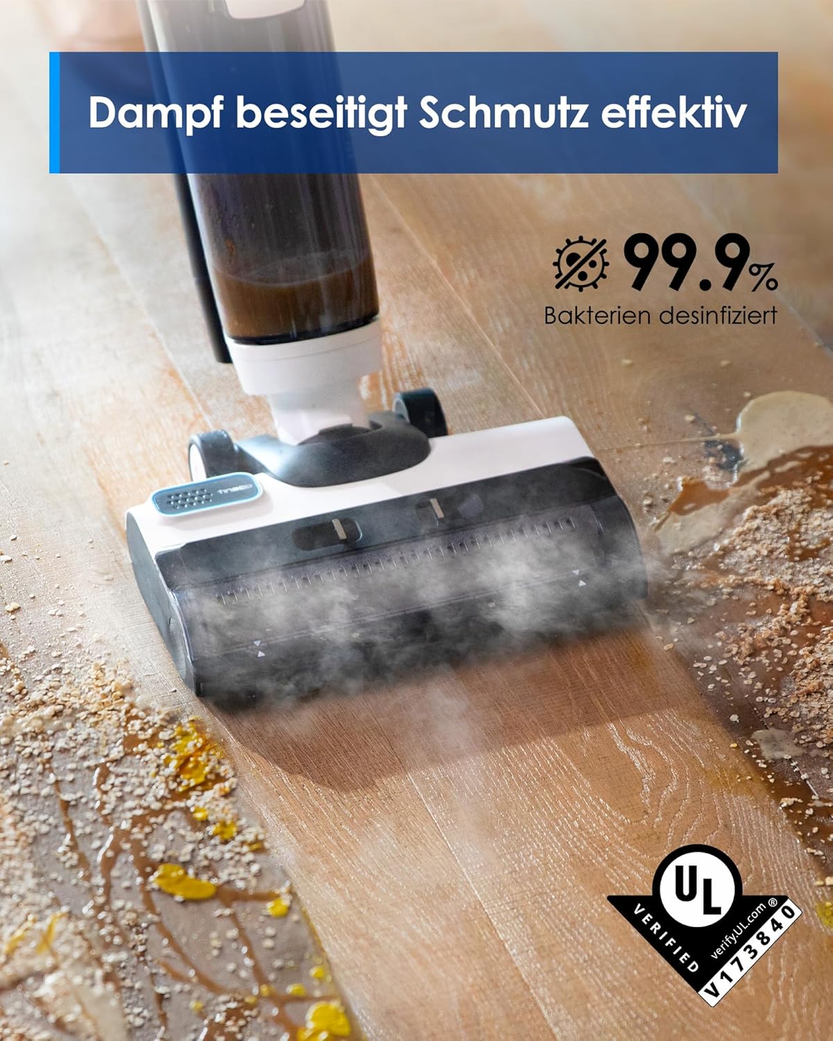 Tineco iFLOOR 5 Steam Lavapavimenti a vapore, vapore ad alta temperatura da 120℃, pulitore a vapore con filo, aspiraliquidi autopulente, lavapavimenti per sporco appiccicoso, residui di cibo