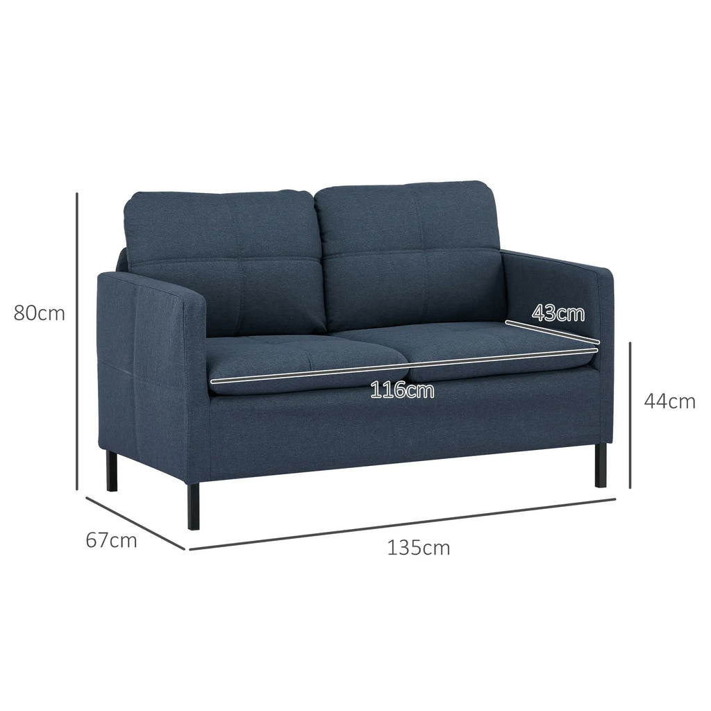 HOMCOM Divano a 2 Posti con Effetto Lino e Gambe in Acciaio, Blu Scuro