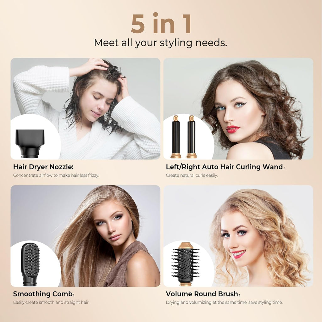 UKLISS 7 in 1 Pro Airstyler & Ionen Föhn [110,000RPM] High-speed Haartrockner Ionen Hair Dryer, mit Heißluft Lockenwickler Thermal Brush Haarglätterbürste Warmluftbürste Föhnbürste, 1200W/Blau