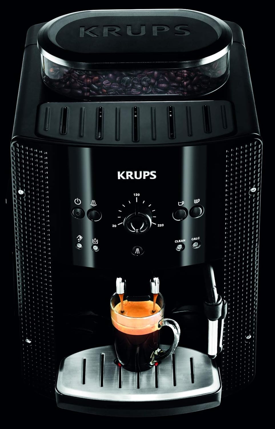 Krups Arabica Picto Macchina da Caffè Automatica, Bocchetta Vapore, Funzione 2 Tazze, Manopola Rotante, Facile Pulizia, Macchina da Caffè, Nera, EA810870