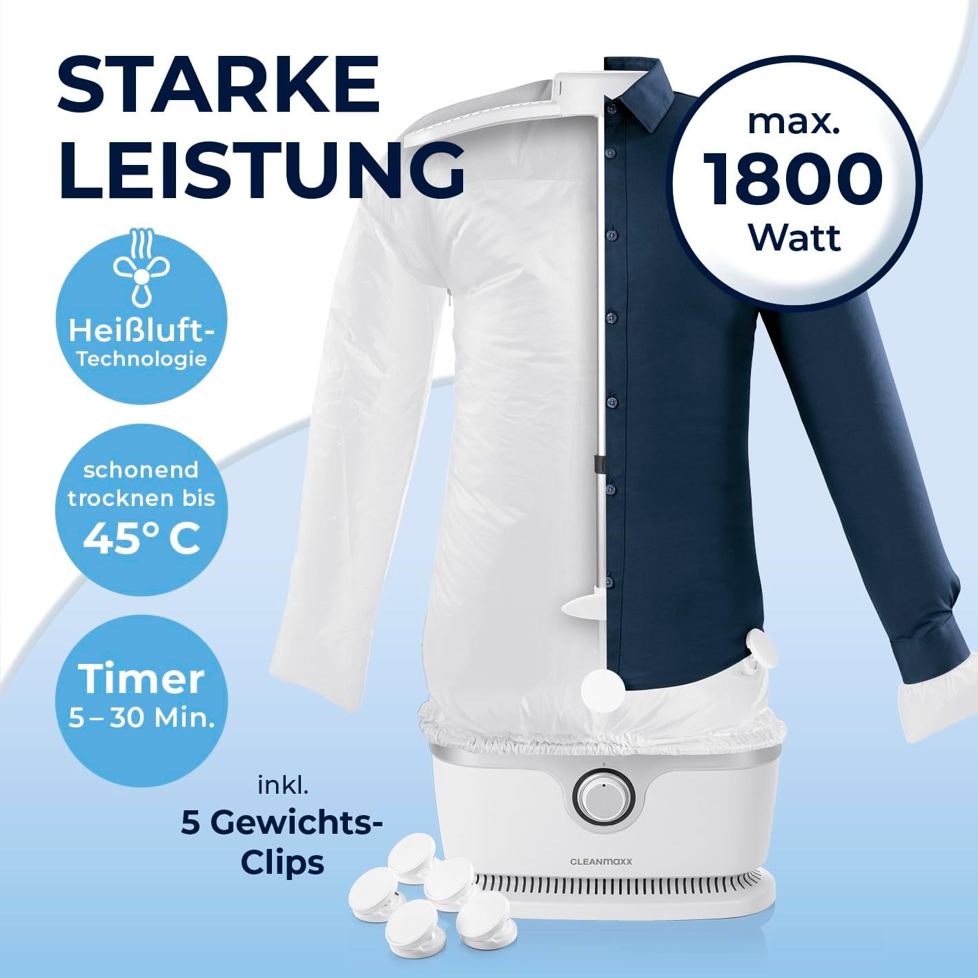 CLEANmaxx Stiratore automatico per camicie per asciugare e stirare camicie e bluse, inclusivo di accessorio per pantaloni | Il modo innovativo e delicato per stirare il vostro bucato