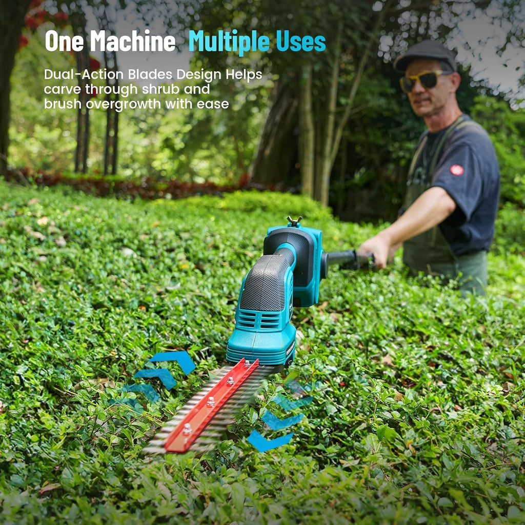 Seesii Set 6-in-1 Mini Motosega e Tagliasiepi a Batteria, con 2 Batterie da 4000mAh, Potatore ad Asta con Asta Telescopica, Portata Massima fino a 4,57m, Adatto per la Cura del Giardino e il Taglio del Legno