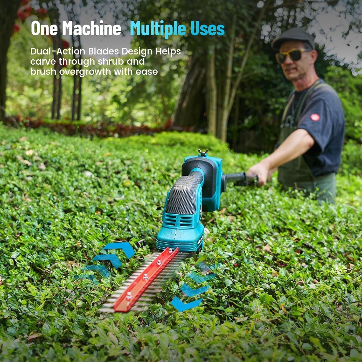 Seesii Set 6-in-1 Mini Motosega e Tagliasiepi a Batteria, con 2 Batterie da 4000mAh, Potatore ad Asta con Asta Telescopica, Portata Massima fino a 4,57m, Adatto per la Cura del Giardino e il Taglio del Legno
