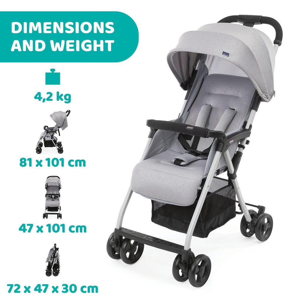 Chicco OHlalà 3 Ultra-Leichtgewicht Kinderwagen von Geburt bis 15 kg, Liege- und Faltbuggy mit großem Einkaufskorb, Kompakt, Regenschutz und Ausziehbares Verdeck