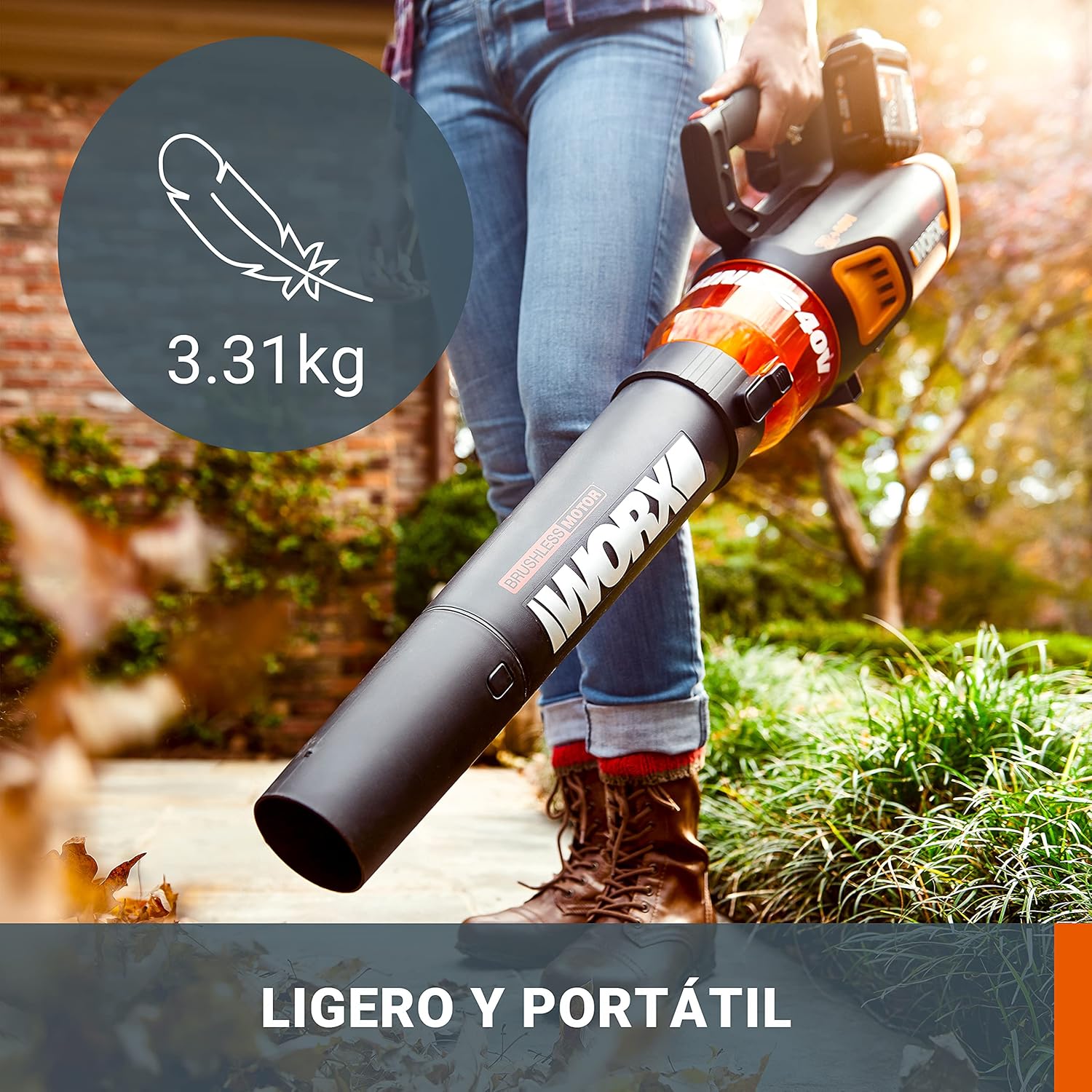 WORX NITRO 40V Profi Akku-Laubbläser WG585E.9 - starker bürstenloser Motor - 3 Geschwindigkeiten & 2 Modus - 266km/h Luftgeschwindigkeit - 1053m³/h Luftmenge - leicht & kompakt - ohne Akku & Ladegerät