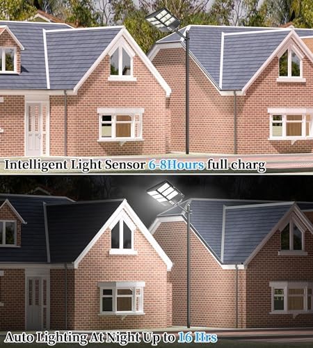 Ofuray 2000W Solar Straßenlaterne für Außen, 200000LM Solarlampen für Außen mit Bewegungsmelder, 6500K Solarleuchten Dämmerung bis zum Morgengrauen, IP67 Wasserdichte wegeleuchte für Parkplatz, Hof