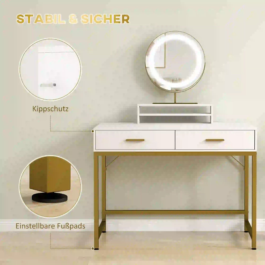 HOMCOM Toeletta con Luci LED e Specchio Girevole a 360° Bianco