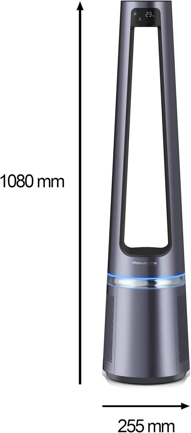 Rowenta QU5062 Eclipse Purificatore d'aria 3in1 | Termoventilatore | Ventilatore | filtra il 99,9% delle particelle | per ambienti fino a 30 m2 | riscaldamento rapido fino a 35°C | modalità automatica giorno/notte | Nero/Grigio