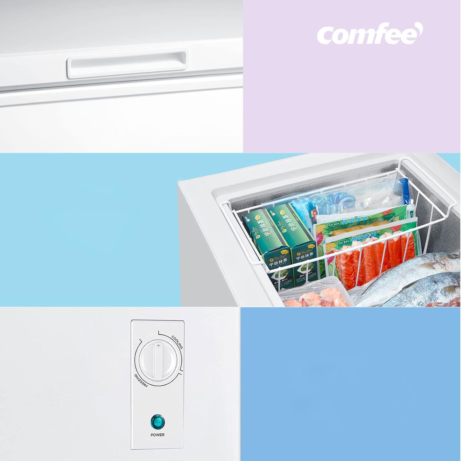 Comfee RCC100WH2(E) Congelatore a Pozzo/169 kWh/anno/85cm di altezza/99L/38dB/Bassa rumorosità/Tubo a D ad alta efficienza/Adatto a diversi scenari d'uso/Termostato regolabile/Bianco