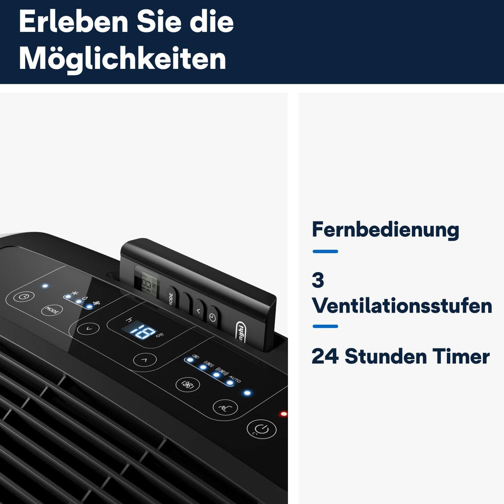 De'Longhi Pinguino PAC EM93 Silent, climatizzatore portatile per ambienti fino a 90 m³, 10.500 BTU/h, 2,6 kW, 63 dB, funzione deumidificatore, classe energetica A, timer 24 ore, bianco