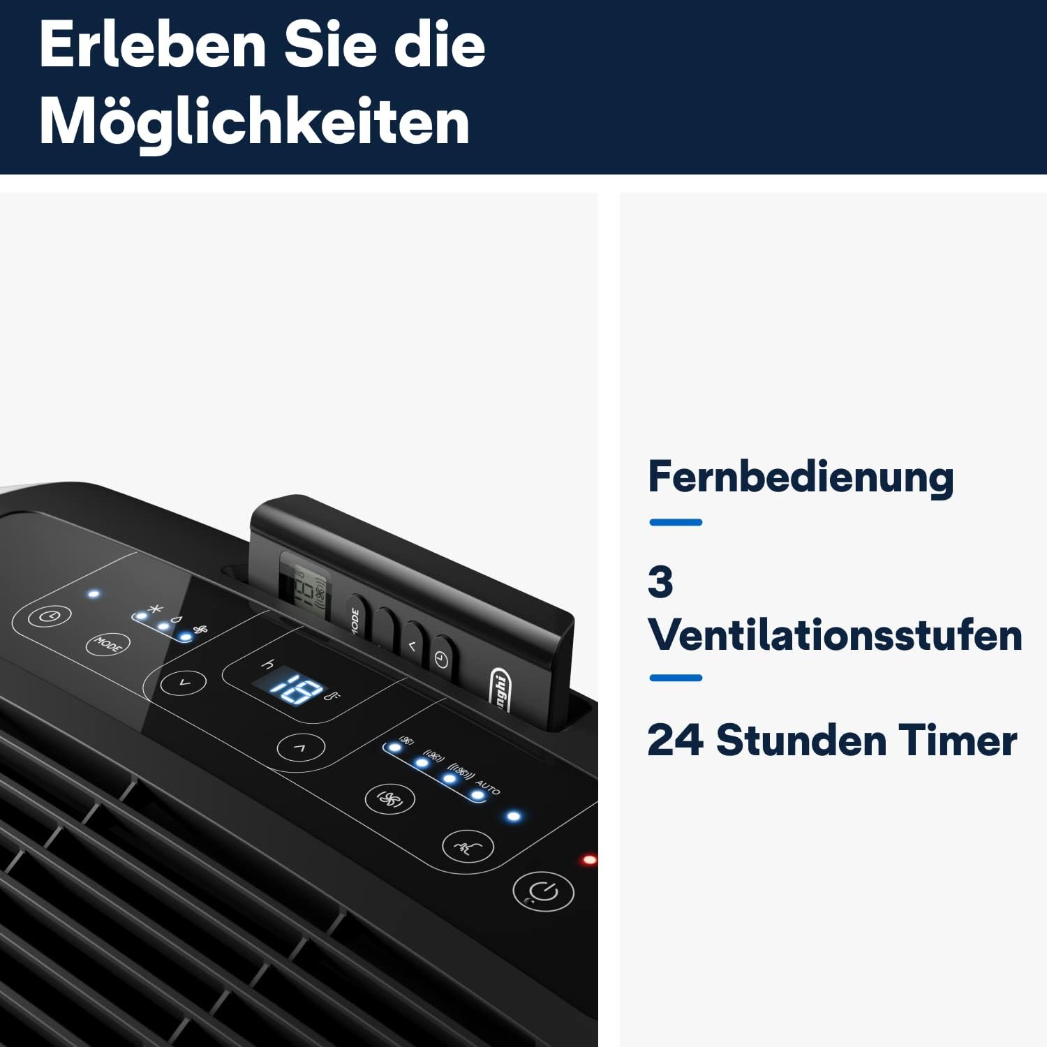 De'Longhi Pinguino PAC EM93 Silent, climatizzatore portatile per ambienti fino a 90 m³, 10.500 BTU/h, 2,6 kW, 63 dB, funzione deumidificatore, classe energetica A, timer 24 ore, bianco