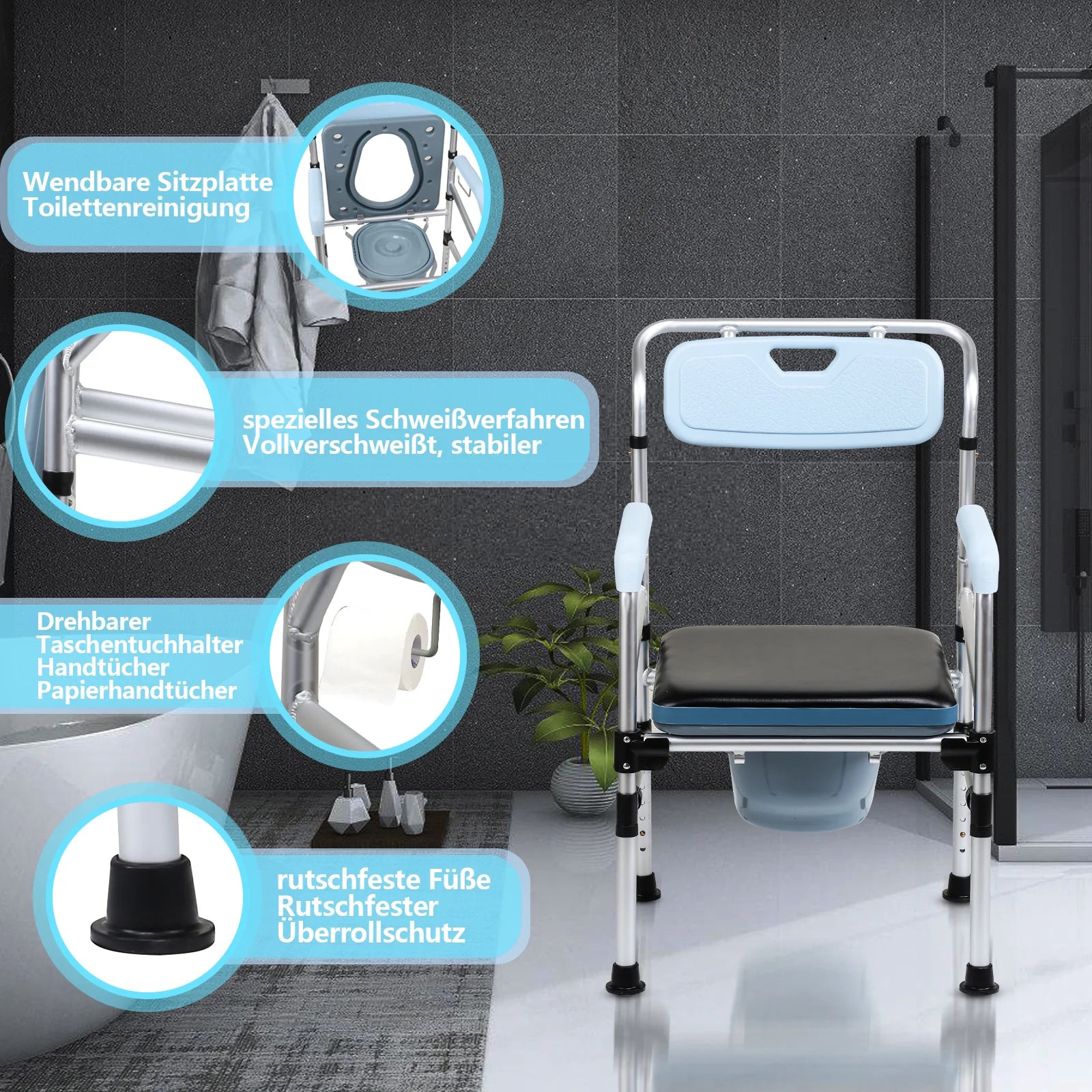 Sonnewelt Sedia comoda regolabile in altezza con sedia WC inclusa