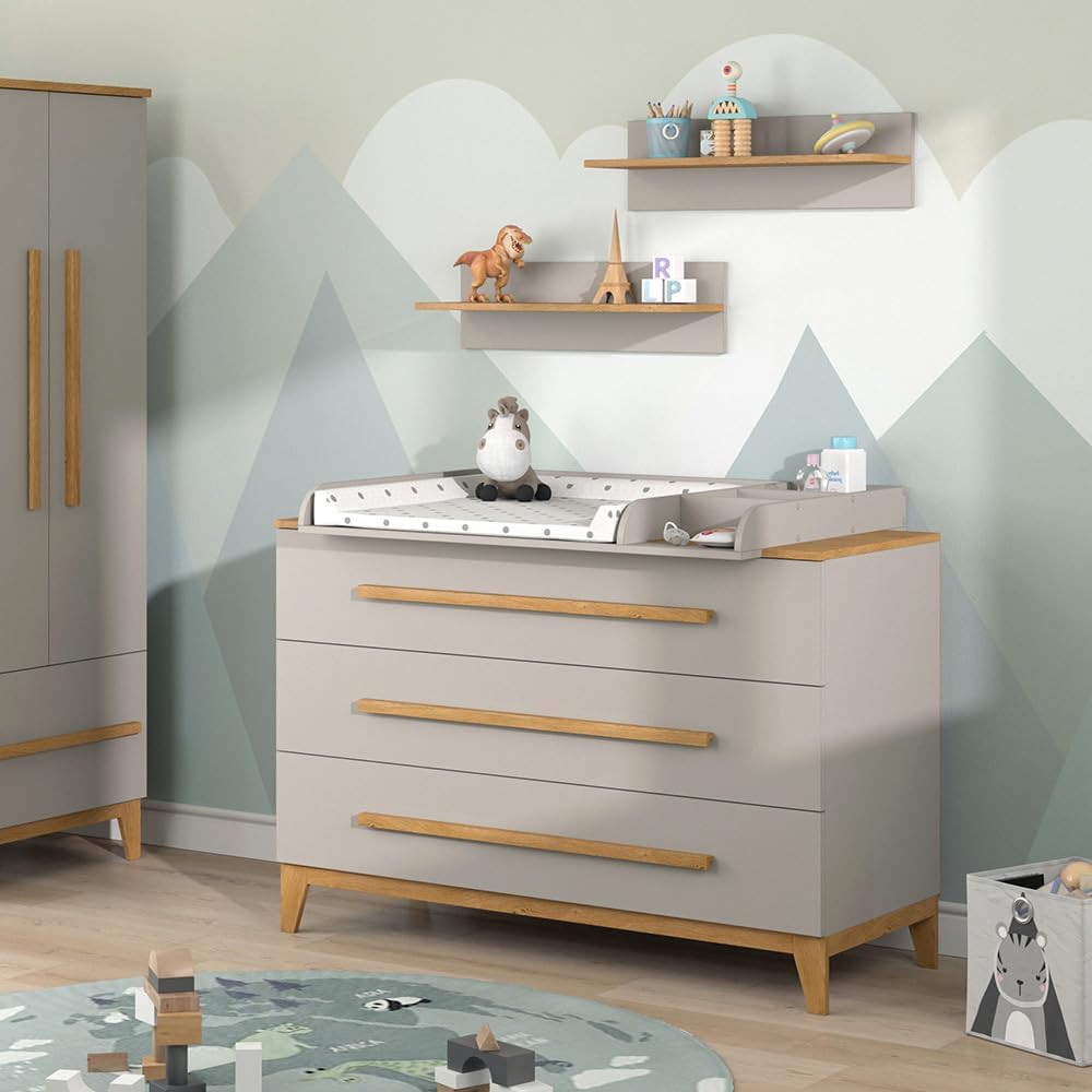VitaliSpa Fasciatoio Malia, bianco/rovere, 133 x 98 cm XL con 3 cassetti