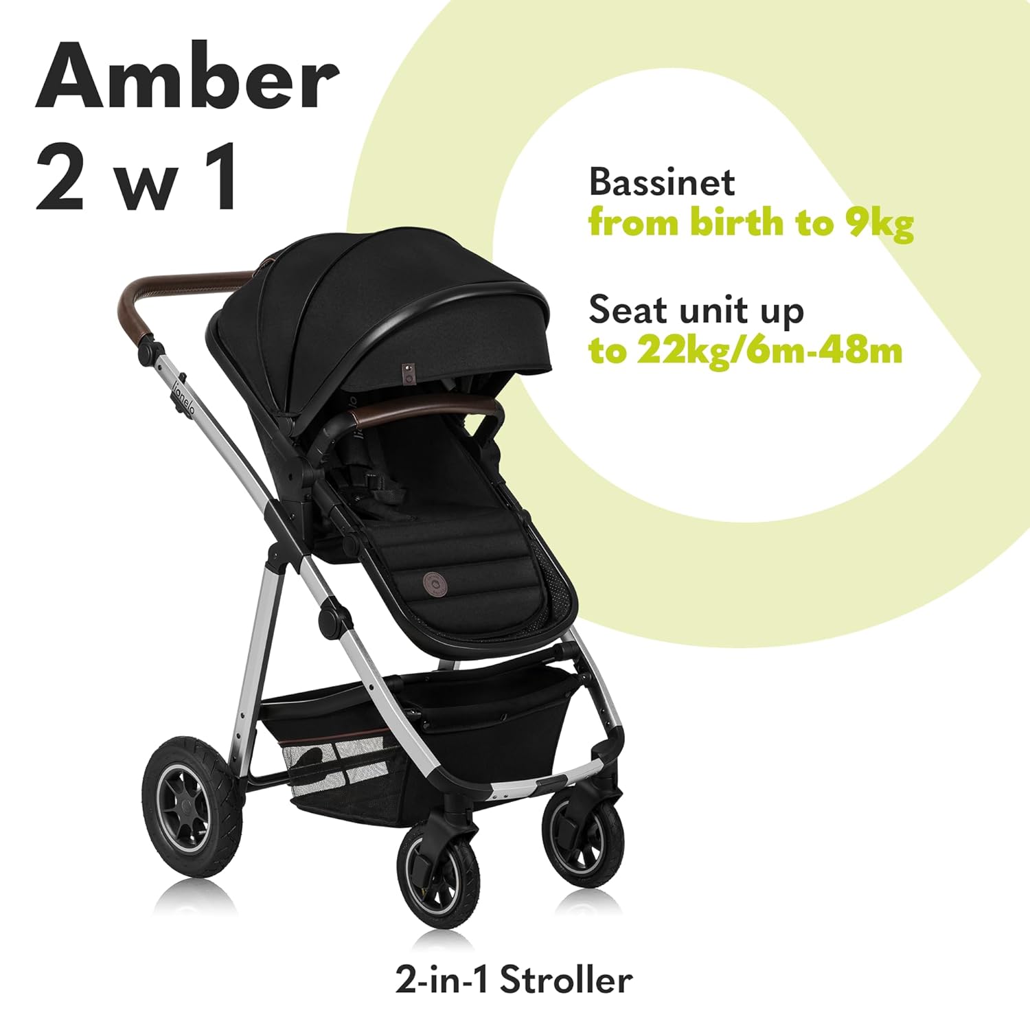 LIONELO Amber Kinderwagen 2 in 1 Kombikinderwagen, Kinderwagen Set mit sportlichen Sitz und fester Babywanne, Tasche, Moskitonetz, Abdeckung Regenblatt (Graphit)