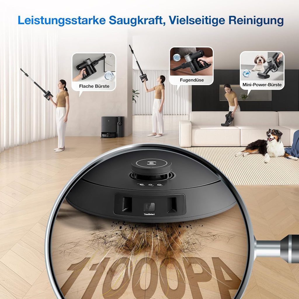 ECOVACS DEEBOT T30S Combo Robot aspirapolvere con funzione di lavaggio e aspirapolvere portatile a batteria, stazione di pulizia tutto in uno, 11000Pa, tecnologia ZeroTangle, pulizia dei bordi TruEdge, lavaggio del mop con acqua calda