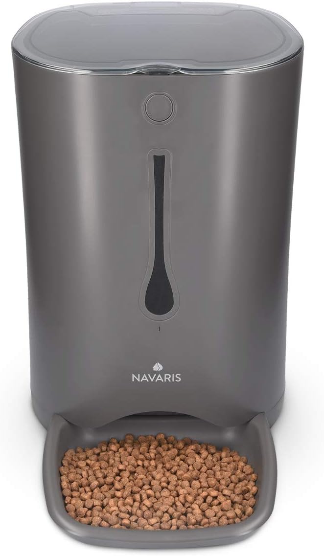 Navaris Distributore Automatico di Cibo con Timer - Ciotola per Alimenti Automatica da 6L con Timer e Notifica Sonora - per Cane e Gatto