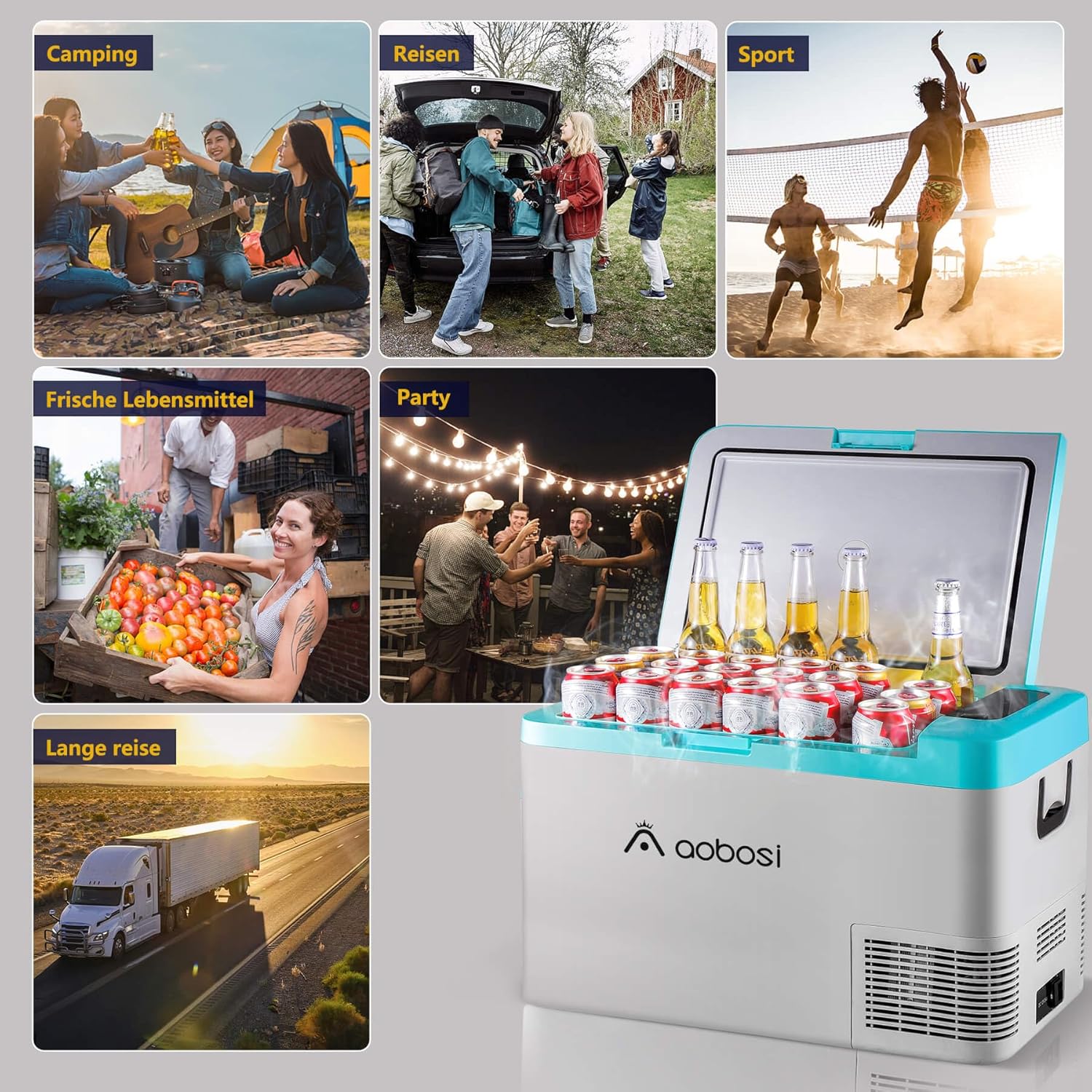 AAOBOSI Frigo Box a Compressore 36 L, Frigo Portatile per Auto con Controllo App WiFi, 12/24 V e 100-240 V, fino a -20 °C per Auto, Camion, Barca, Camper, Campeggio, Doppia Zona