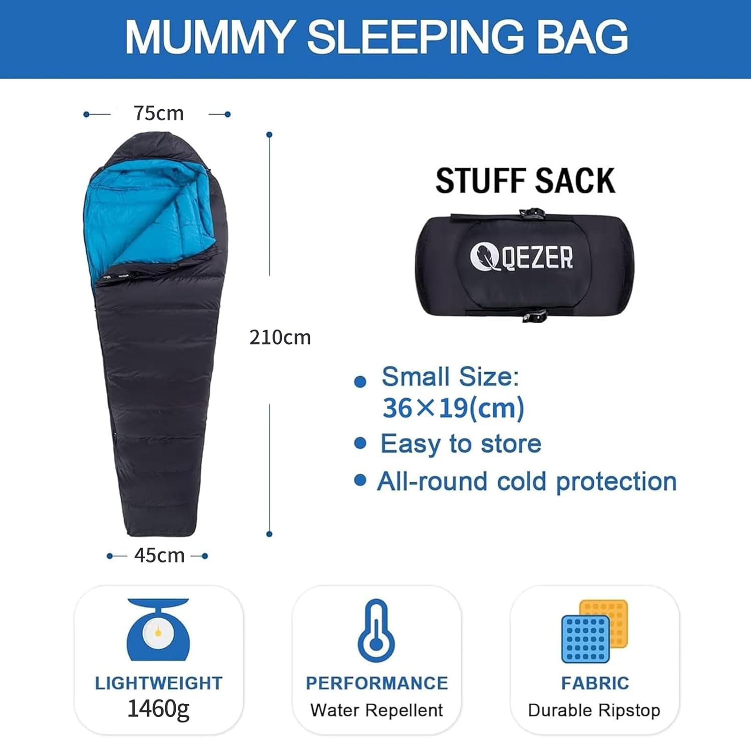 QEZER Daunenschlafsack Warmer Winter Schlafsack Outdoor -8°C bis -23°C 4 Jahreszeiten Mumienschlafsack für Erwachsener und Jugendliche Camping Outdoor und Indoor