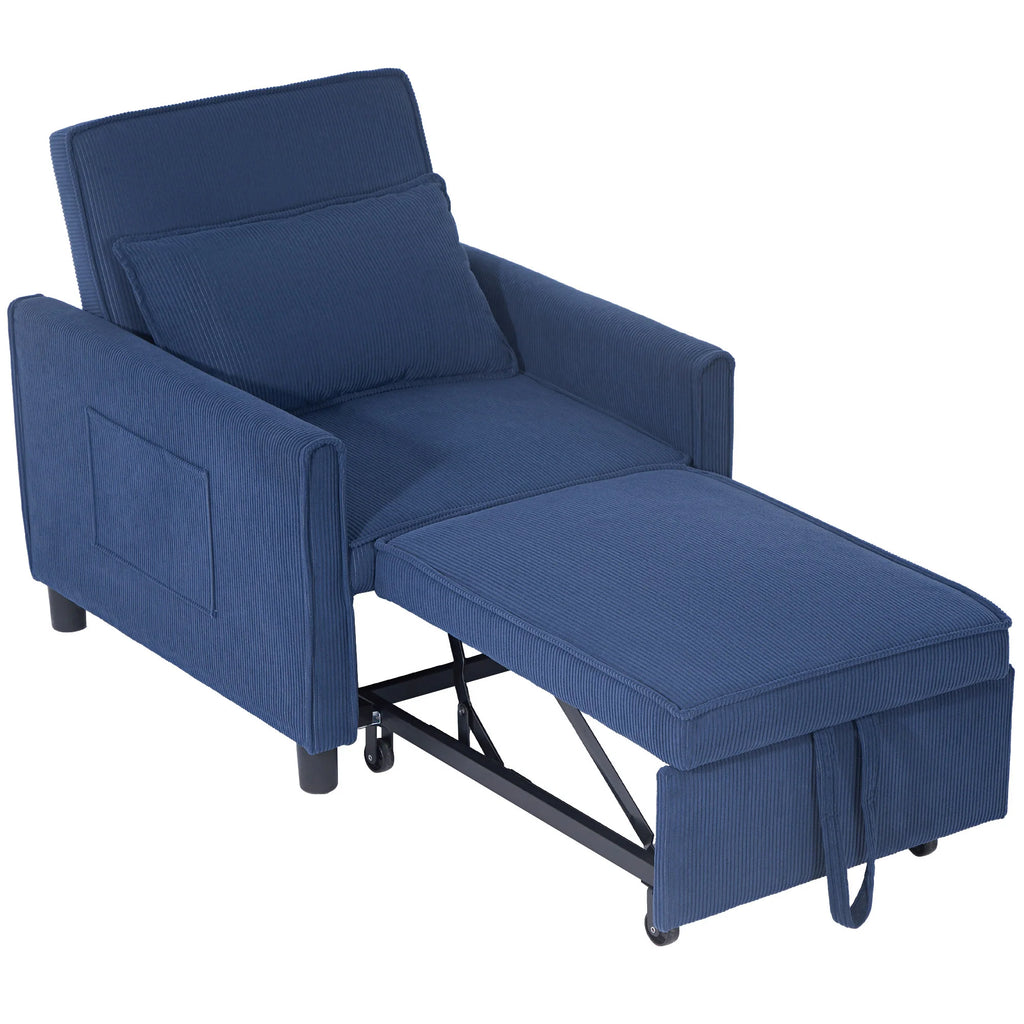 HOMCOM Schlafsessel Klappbett 3in1 verstellbar mit Rollen Blau