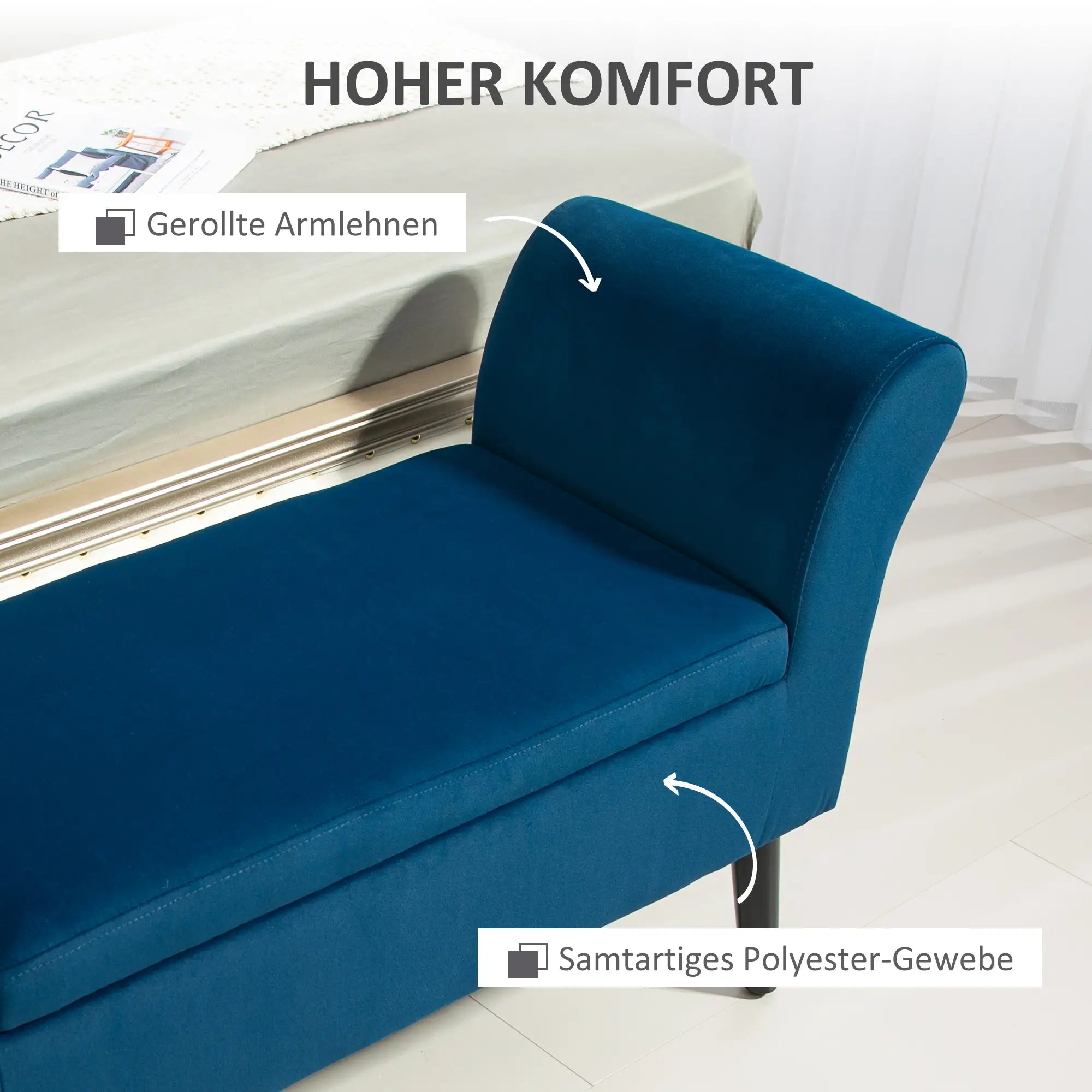 HOMCOM Sitzbank mit Stauraum & Armlehnen, Dunkelblau