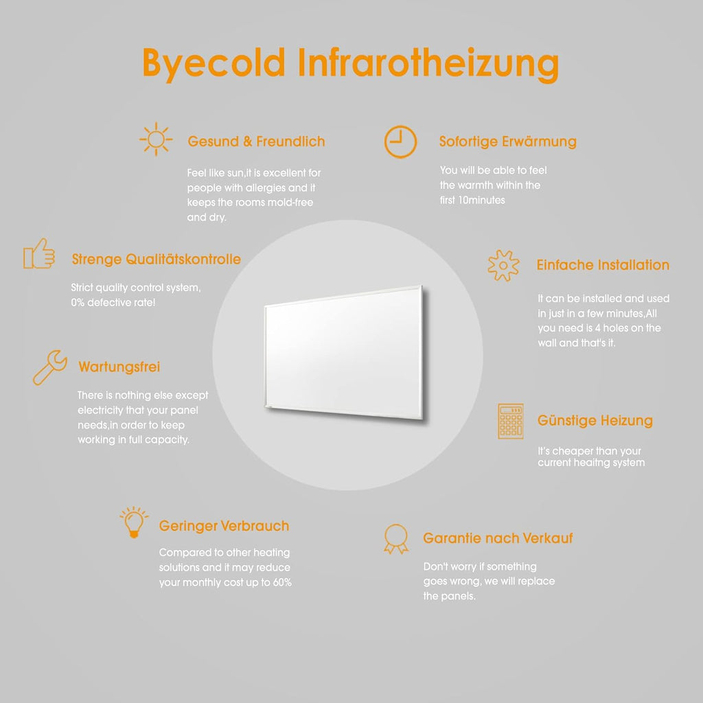 Byecold Riscaldatore a Infrarossi da Pavimento con Piedini 300 Watt, Riscaldamento Elettrico a Infrarossi, Termosifone, Pannello Radiante, Risparmio Energetico, Protezione da Surriscaldamento