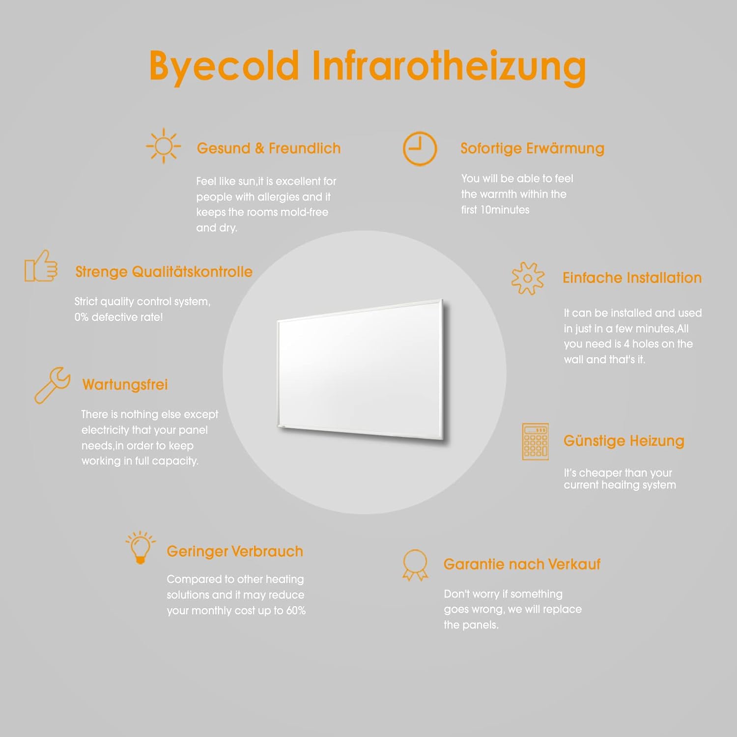 Byecold Riscaldatore a Infrarossi da Pavimento con Piedini 300 Watt, Riscaldamento Elettrico a Infrarossi, Termosifone, Pannello Radiante, Risparmio Energetico, Protezione da Surriscaldamento