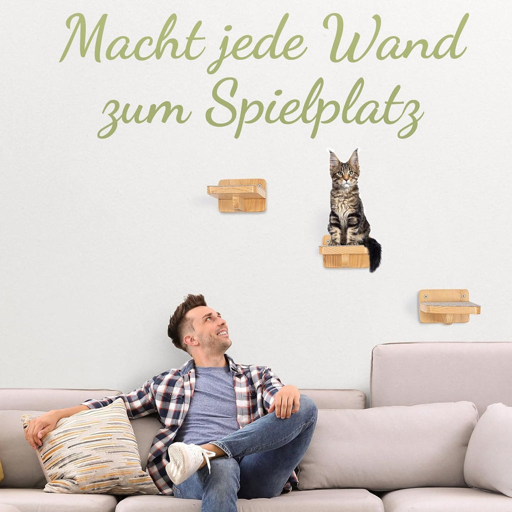 WOOWOOD Katzen-Wandkletterwand | 3-teiliges Katzenleiter-Set | Wandleitern für Katzen | Katzenkletterwand-Set | Katzenleiter | Wandklettern für Katzen | Katzenlaufsteg | Wandklettern für Katzen